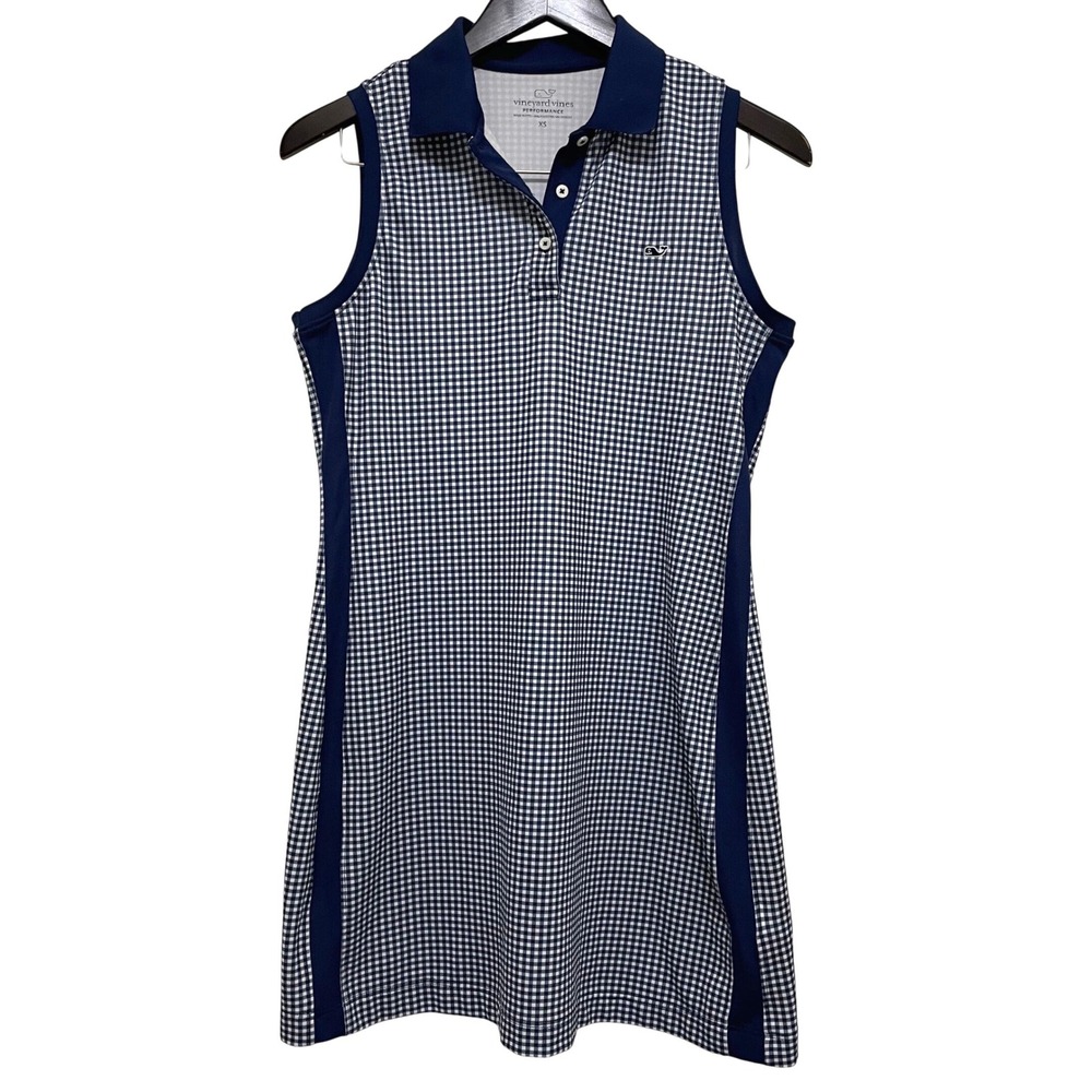 Vineyard Vines Navy and White Gingham Sleeveless Polo Dress